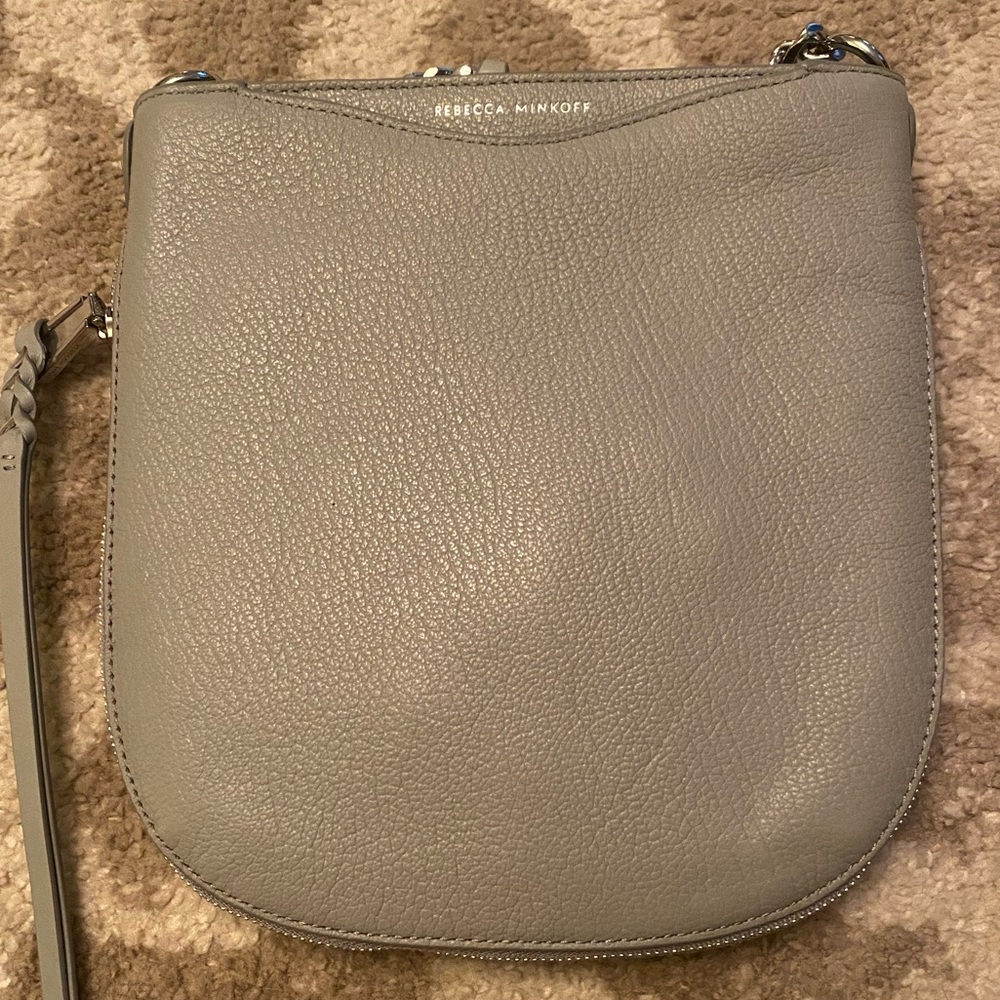 Rebecca Minkoff,, gray leather Crossbody bag, excellent condition expandable!